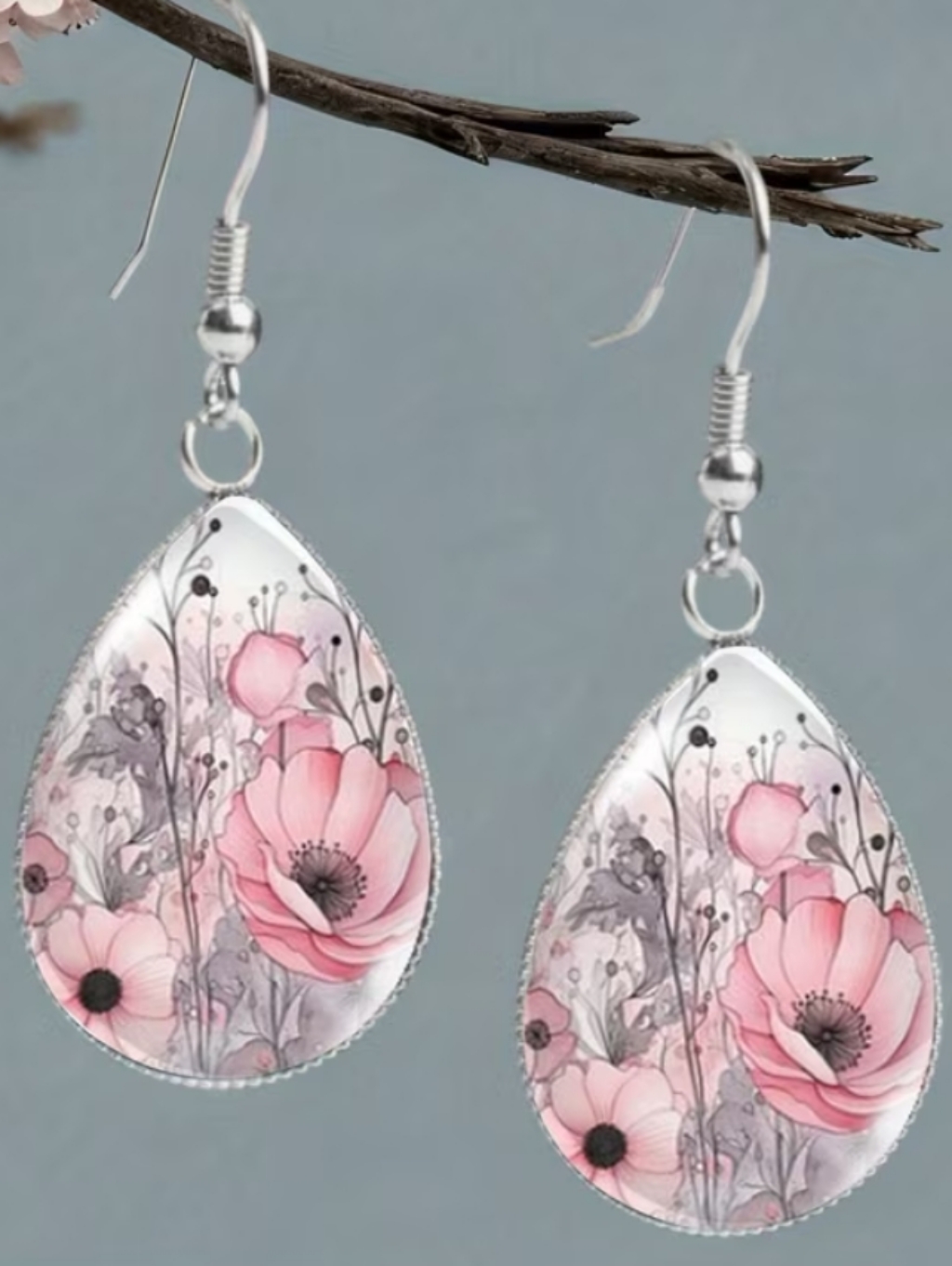 Pink Floral Teardrop Dangle Earrings - Women Jewelry